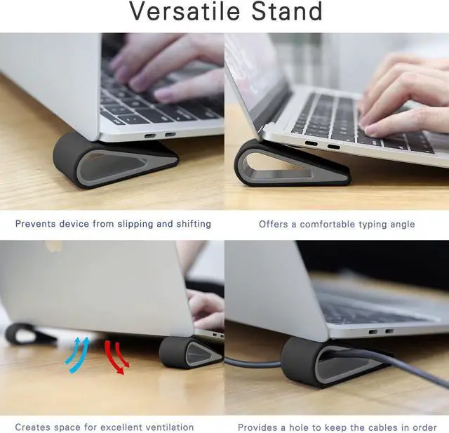 Alt view image 2 of 7 - MoKo Universal Laptop/Computer Keyboard Stands,[4 Pack]Anti-Slip Silicone Tilting Wedge Riser Stable Kickstand,Ultra Compact Ventilated Tablet Stand Portable Elevation Feet for Notebook Keyboard-Black