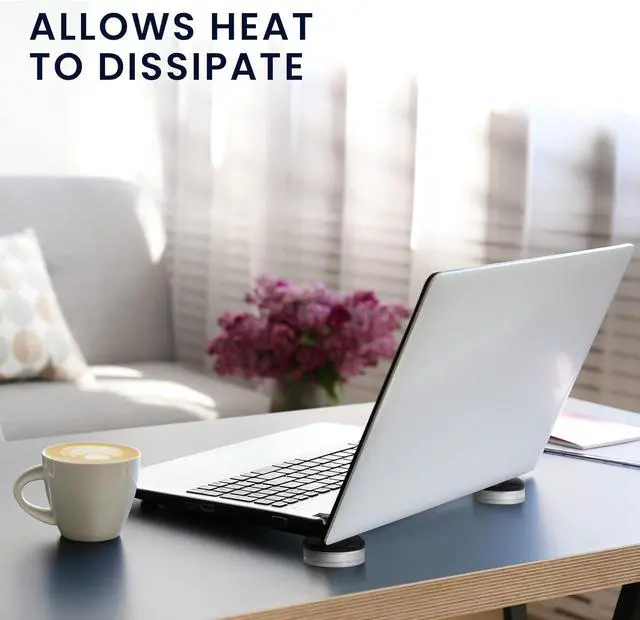 Alt view image 2 of 7 - kwmobile Laptop Riser Pads for Laptop/Notebook/Ultrabook Laptops - Under Laptop Feet Stand for Better Ventilation - Black/Silver
