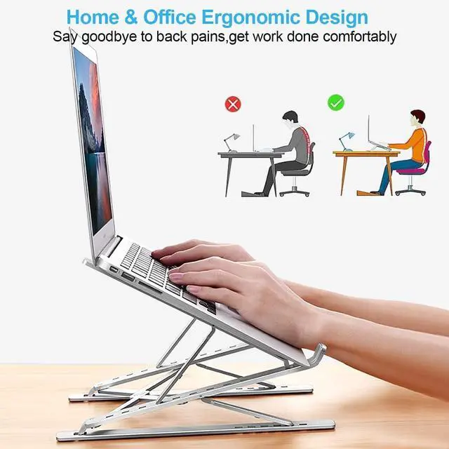 Alt view image 3 of 6 - Laptop Stand, Adjustable Portable Laptop Holder,Aluminum Alloy Desktop Mount Compatible with 10-15.6 Inch MacBook PC-Notebook Tablet Thinkpad Space Gray (Light Silver)