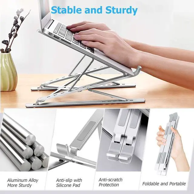 Alt view image 4 of 6 - Laptop Stand, Adjustable Portable Laptop Holder,Aluminum Alloy Desktop Mount Compatible with 10-15.6 Inch MacBook PC-Notebook Tablet Thinkpad Space Gray (Light Silver)
