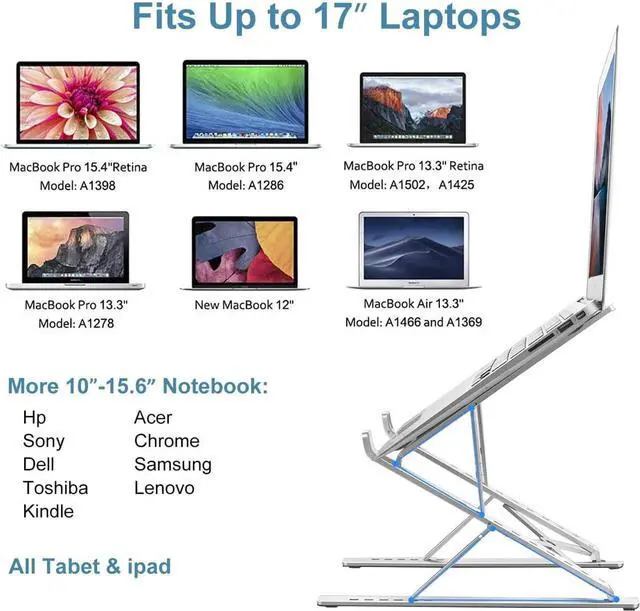 Alt view image 6 of 6 - Laptop Stand, Adjustable Portable Laptop Holder,Aluminum Alloy Desktop Mount Compatible with 10-15.6 Inch MacBook PC-Notebook Tablet Thinkpad Space Gray (Light Silver)