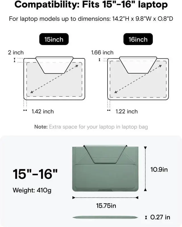 Alt view image 6 of 6 - MOFT Laptop Bag Sleeve for MacBook Computer Expandable Storage, Two Adjustable Angles, Ultra-Slim Stylish Pieces Laptop Case, Night Black, 16"