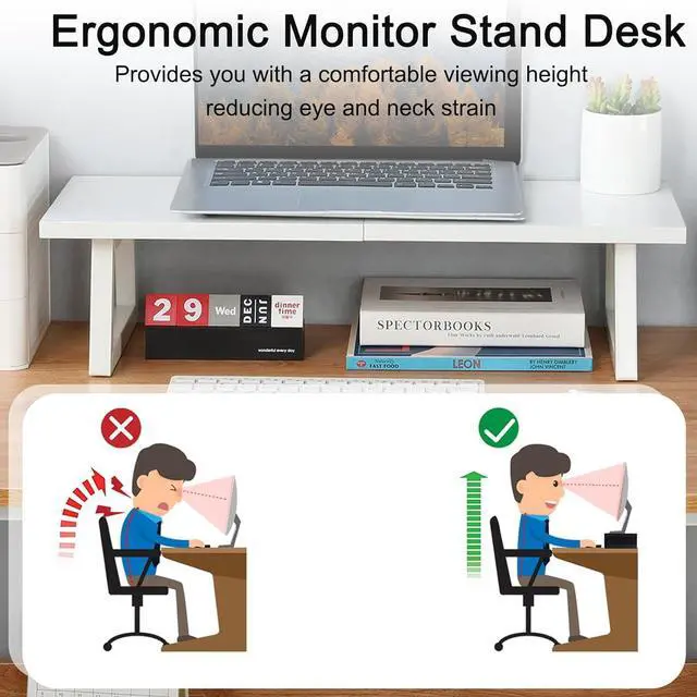 Alt view image 3 of 7 - TEAMIX 24 inch Monitor Stand Riser, White Wood & Steel Computer Monitor Stand with Storage, Laptop, PC, Printer Stand Riser for Desktop Office Desk Organizers