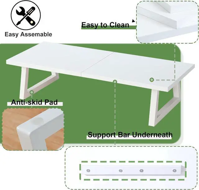 Alt view image 4 of 7 - TEAMIX 24 inch Monitor Stand Riser, White Wood & Steel Computer Monitor Stand with Storage, Laptop, PC, Printer Stand Riser for Desktop Office Desk Organizers