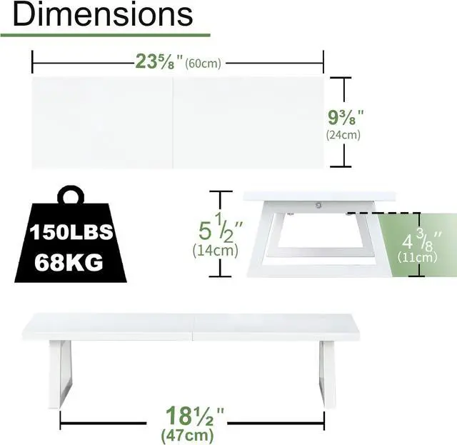 Alt view image 5 of 7 - TEAMIX 24 inch Monitor Stand Riser, White Wood & Steel Computer Monitor Stand with Storage, Laptop, PC, Printer Stand Riser for Desktop Office Desk Organizers