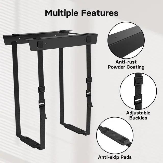 Alt view image 4 of 7 - 1home Economical CPU Holder Under-Desk PC Holder Desktop Computer Holder Computer Case Carrier Steel Adjustable Straps Computer Tower Mount Bracket