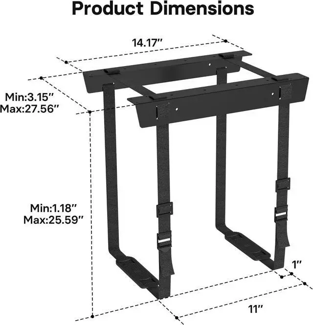 Alt view image 6 of 7 - 1home Economical CPU Holder Under-Desk PC Holder Desktop Computer Holder Computer Case Carrier Steel Adjustable Straps Computer Tower Mount Bracket