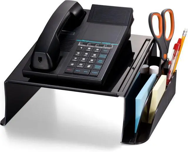 Main image of Officemate Telephone Stand, Laptop Stand, Black Plastic Computer Riser, Laptops Elevator for Desk, 12.5 x 10 .125 x 5.25 Inches, Black (21522)