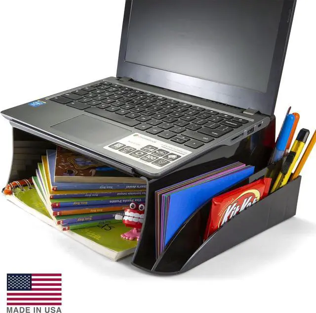 Alt view image 7 of 7 - Officemate Telephone Stand, Laptop Stand, Black Plastic Computer Riser, Laptops Elevator for Desk, 12.5 x 10 .125 x 5.25 Inches, Black (21522)
