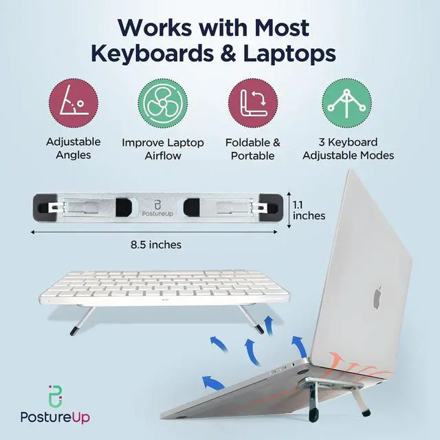Alt view image 2 of 6 - ProRiser by PostureUp  Self-Adhesive Non-Scratch Aluminum Laptop & Keyboard Stand for Desk, 1.75 & 3in Elevation, Adjustable Computer Stand, Laptop Riser  for Up to 20in Laptops and Keyboards