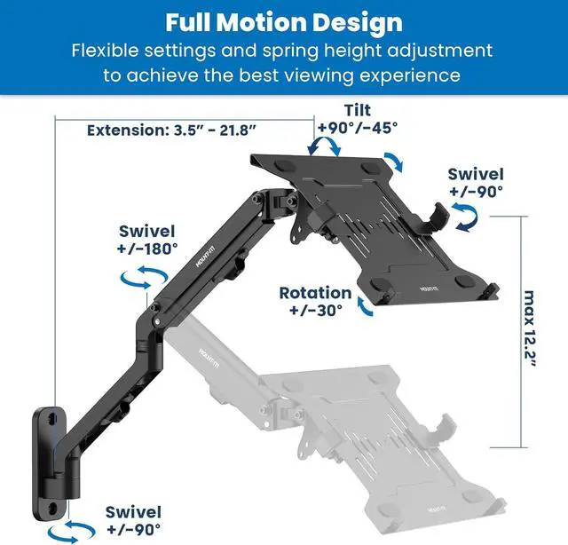Alt view image 4 of 7 - Mount-It! Ergonomic Laptop Arm for Wall or Pole Mounting, Full Motion Adjustments, Versatile Design, Easy Installation