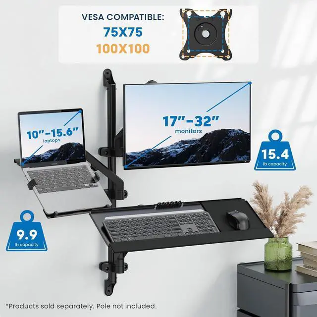 Alt view image 6 of 7 - Mount-It! Ergonomic Laptop Arm for Wall or Pole Mounting, Full Motion Adjustments, Versatile Design, Easy Installation