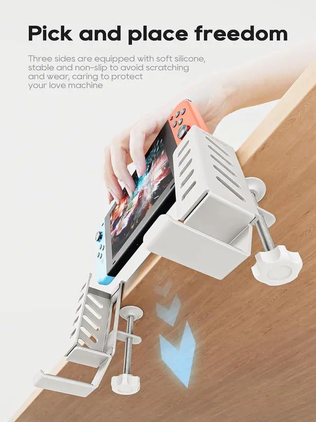 Alt view image 5 of 7 - Desk Side Laptop Holder, Desk Side Storage, No Drill Side Desk Organizer, Side Desk Laptop Mount, Tablets Hanging Holder, Clamp on Desk Organizer for Laptops/Tablets/Keyboards/Headphone, White