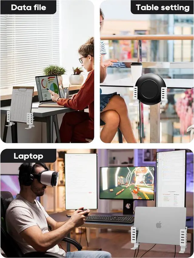 Alt view image 7 of 7 - Desk Side Laptop Holder, Desk Side Storage, No Drill Side Desk Organizer, Side Desk Laptop Mount, Tablets Hanging Holder, Clamp on Desk Organizer for Laptops/Tablets/Keyboards/Headphone, White