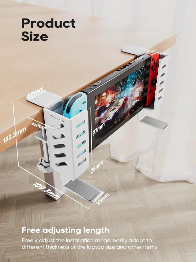 Alt view image 6 of 7 - Desk Side Laptop Holder, Desk Side Storage, No Drill Side Desk Organizer, Side Desk Laptop Mount, Tablets Hanging Holder, Clamp on Desk Organizer for Laptops/Tablets/Keyboards/Headphone, White