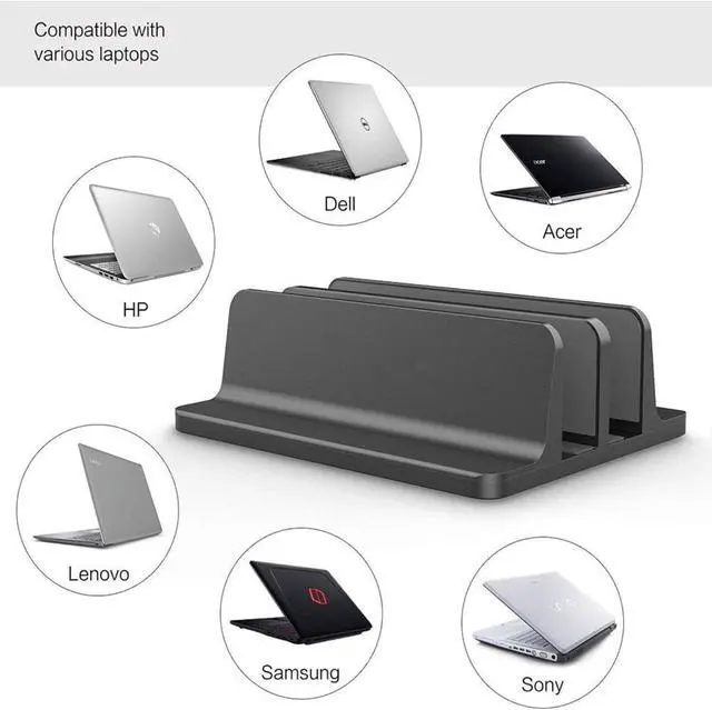 Alt view image 3 of 7 - Universal Laptop Vertical Stand, Dual Desktop Stand Adjustable Notebook Stand (up to 17.3 inches) for Samsung/HP/Dell/Chrome Book laptops (Black)