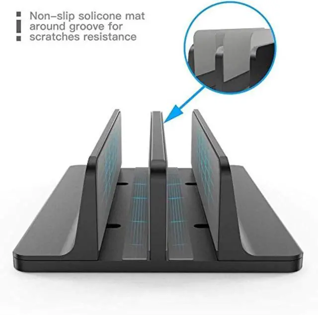 Alt view image 2 of 7 - Universal Laptop Vertical Stand, Dual Desktop Stand Adjustable Notebook Stand (up to 17.3 inches) for Samsung/HP/Dell/Chrome Book laptops (Black)