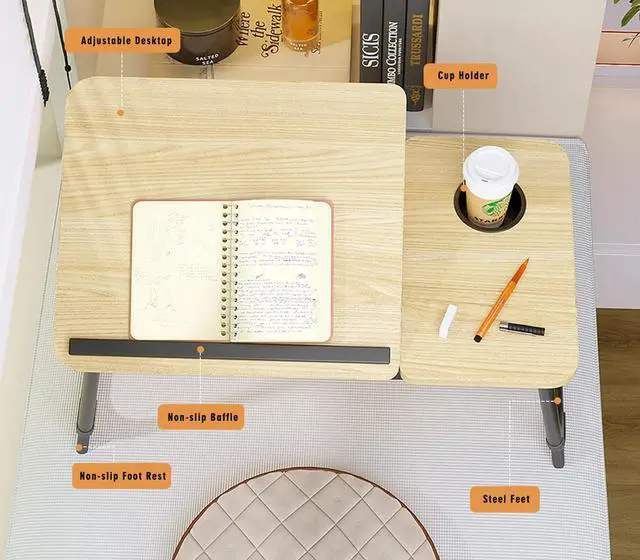 Alt view image 2 of 7 - Laptop Desk for Bed,Asltoy Laptop Bed Tray Table,Foldable Lap Desk Stand Notebook Desk Adjustable Laptop Table for Bed Portable Notebook Bed Tray Lap Tablet with Cup Holder