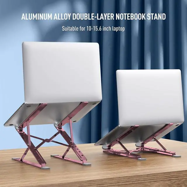 Alt view image 2 of 7 - Portable Laptop Riser, Adjustable Laptop Stand,Aluminum Laptop Stand for Desk Foldable, Ergonomic Computer Notebook Stand Holder for MacBook Air Pro, Dell XPS, HP (10-15.6'')(Pink)