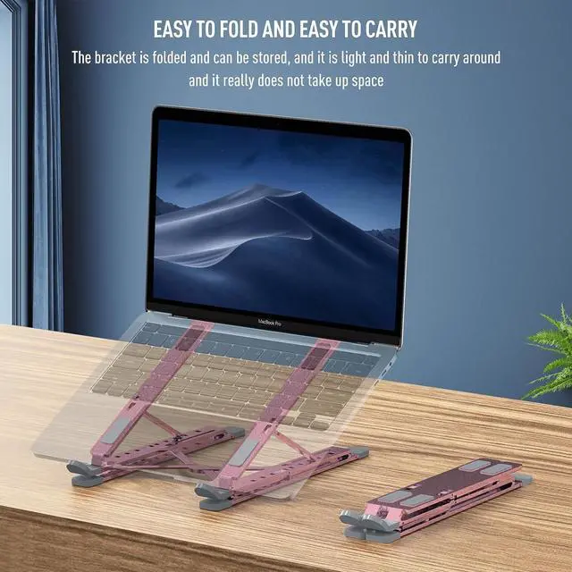 Alt view image 3 of 7 - Portable Laptop Riser, Adjustable Laptop Stand,Aluminum Laptop Stand for Desk Foldable, Ergonomic Computer Notebook Stand Holder for MacBook Air Pro, Dell XPS, HP (10-15.6'')(Pink)