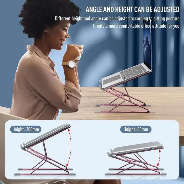 Alt view image 5 of 7 - Portable Laptop Riser, Adjustable Laptop Stand,Aluminum Laptop Stand for Desk Foldable, Ergonomic Computer Notebook Stand Holder for MacBook Air Pro, Dell XPS, HP (10-15.6'')(Pink)