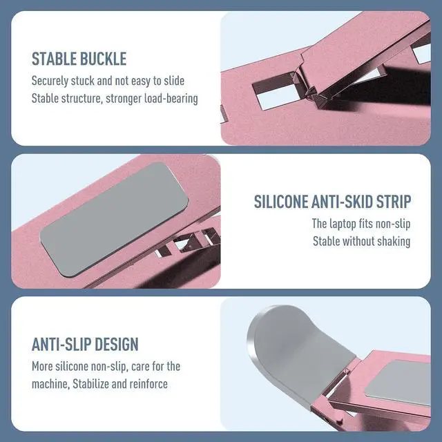 Alt view image 6 of 7 - Portable Laptop Riser, Adjustable Laptop Stand,Aluminum Laptop Stand for Desk Foldable, Ergonomic Computer Notebook Stand Holder for MacBook Air Pro, Dell XPS, HP (10-15.6'')(Pink)