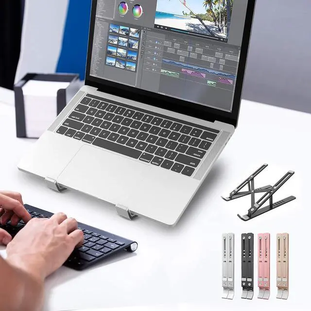 Alt view image 6 of 7 - Aduro U-Rise Steel Ergonomic Laptop Stand Adjustable Height Aluminum Monitor Stand Riser Compatible with 10-15.6" Laptop Rose Gold