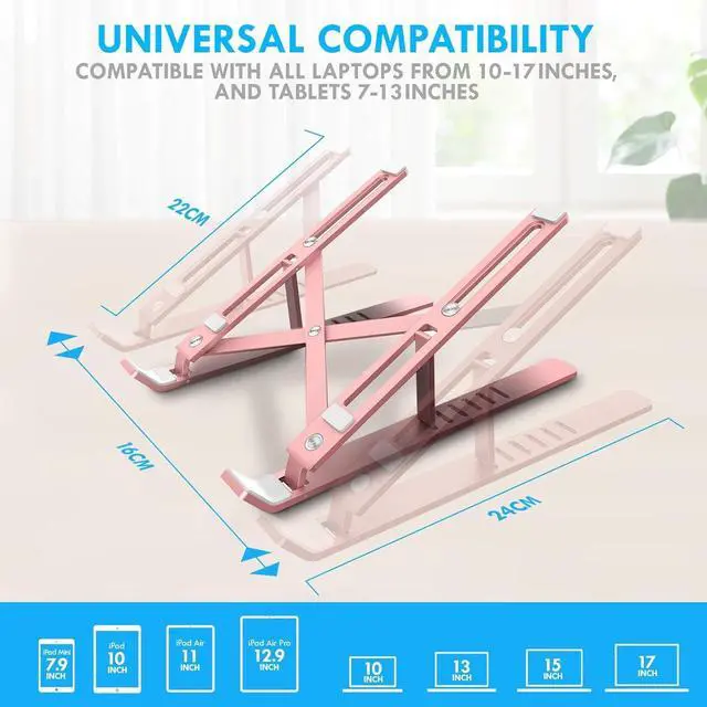 Alt view image 2 of 7 - Aduro U-Rise Steel Ergonomic Laptop Stand Adjustable Height Aluminum Monitor Stand Riser Compatible with 10-15.6" Laptop Rose Gold