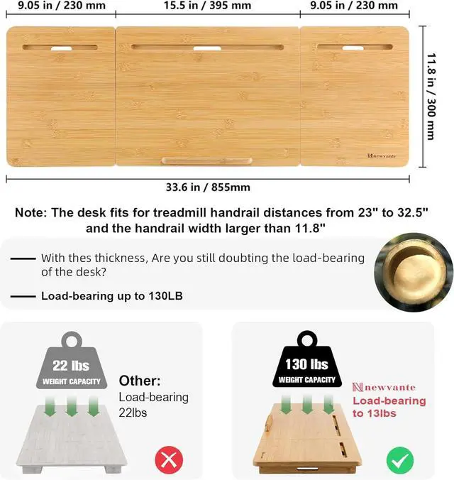 Alt view image 5 of 7 - Nnewvante Treadmill Desk Attachment Bamboo Walking Laptop Stand Holder Workstation Adjustable Desktop Laptop Tray for Treadmill