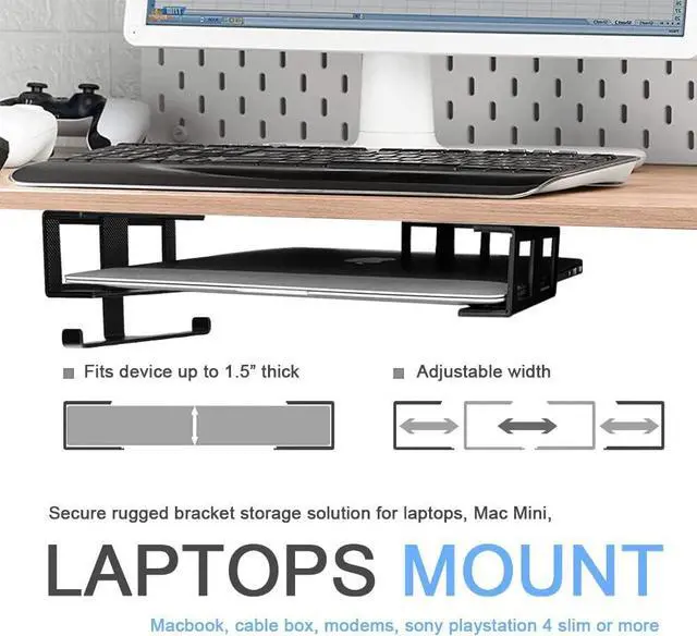 Alt view image 2 of 7 - IFCASE Under Desk Laptop Mount & Headphone Holder with Adhesive & Screw, Hard Aluminum Under Table Desk Holder for Laptop, Mac Mini, MacBook Pro (Black)