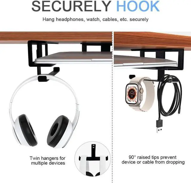 Alt view image 3 of 7 - IFCASE Under Desk Laptop Mount & Headphone Holder with Adhesive & Screw, Hard Aluminum Under Table Desk Holder for Laptop, Mac Mini, MacBook Pro (Black)