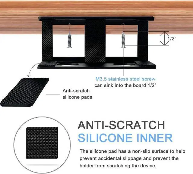 Alt view image 5 of 7 - IFCASE Under Desk Laptop Mount & Headphone Holder with Adhesive & Screw, Hard Aluminum Under Table Desk Holder for Laptop, Mac Mini, MacBook Pro (Black)