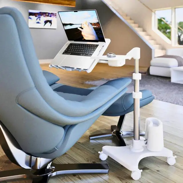 Main image of LEVO G2-801 Deluxe Rolling Laptop Stand with Mouse Tray - Silver & White