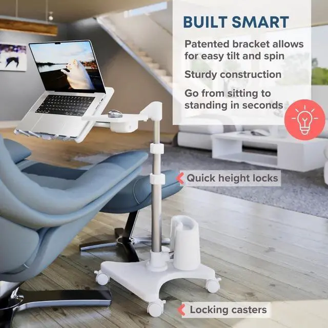 Alt view image 2 of 7 - LEVO G2-801 Deluxe Rolling Laptop Stand with Mouse Tray - Silver & White