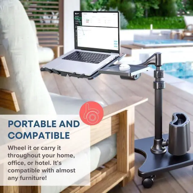 Alt view image 4 of 7 - LEVO G2-801 Deluxe Rolling Laptop Stand with Mouse Tray - Silver & White