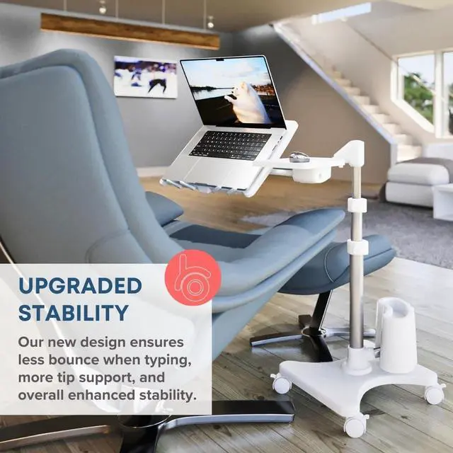 Alt view image 6 of 7 - LEVO G2-801 Deluxe Rolling Laptop Stand with Mouse Tray - Silver & White
