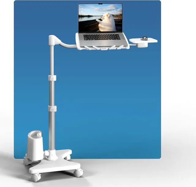 Alt view image 7 of 7 - LEVO G2-801 Deluxe Rolling Laptop Stand with Mouse Tray - Silver & White