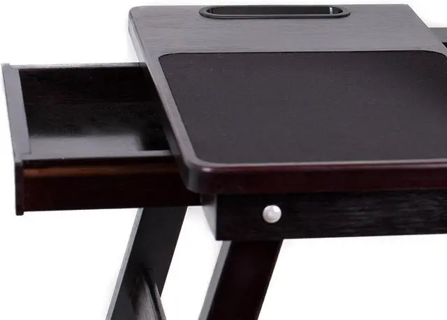 Alt view image 5 of 7 - Multi Tasking Laptop Bed Tray - Portable Lap Desk for Writing, Eating, Study - Folding Table Stand for Couch, Dorm, Homework, Adults - Compact Wood Desk, Left Handed Tray - 18" - Walnut