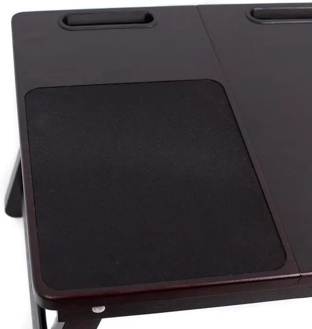 Alt view image 6 of 7 - Multi Tasking Laptop Bed Tray - Portable Lap Desk for Writing, Eating, Study - Folding Table Stand for Couch, Dorm, Homework, Adults - Compact Wood Desk, Left Handed Tray - 18" - Walnut