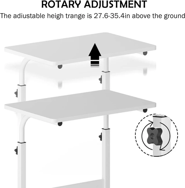 Alt view image 6 of 7 - sogesfurniture 31.5 inches Mobile Bed Table, Portable Laptop Computer Stand Desks with Wheels, Laptop Table Adjustable Height Standing Computer Desk Portable Stand, White BHUS-05-1-80WT