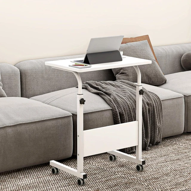 Alt view image 2 of 7 - sogesfurniture 31.5 inches Mobile Bed Table, Portable Laptop Computer Stand Desks with Wheels, Laptop Table Adjustable Height Standing Computer Desk Portable Stand, White BHUS-05-1-80WT