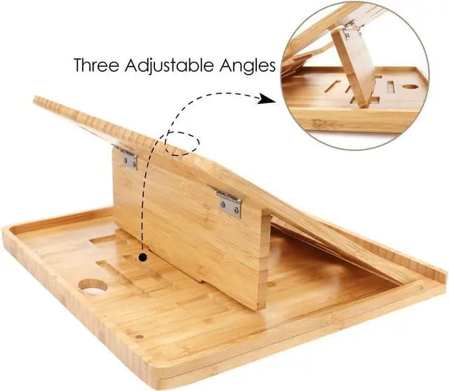 Alt view image 2 of 7 - iCozzier Bamboo Foldable Laptop Stand Holder Adjustable Notebook Tablet Desk Bed Heat Dissipation Mount for MacBook,Netbook,Ultrabook