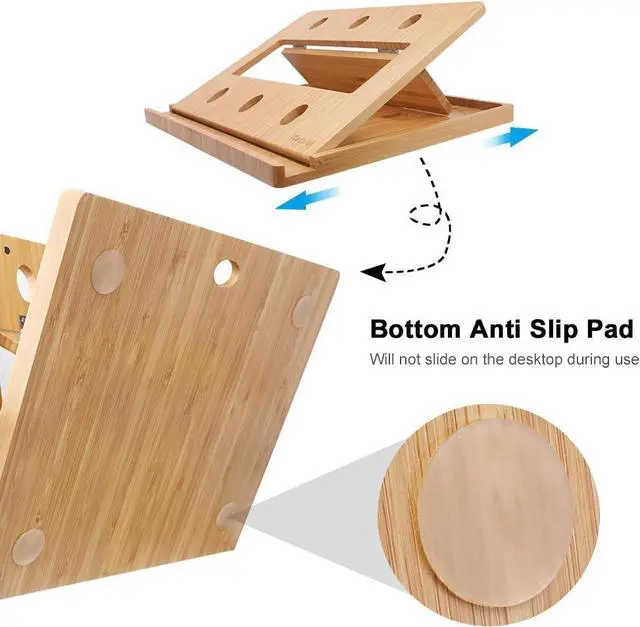 Alt view image 3 of 7 - iCozzier Bamboo Foldable Laptop Stand Holder Adjustable Notebook Tablet Desk Bed Heat Dissipation Mount for MacBook,Netbook,Ultrabook
