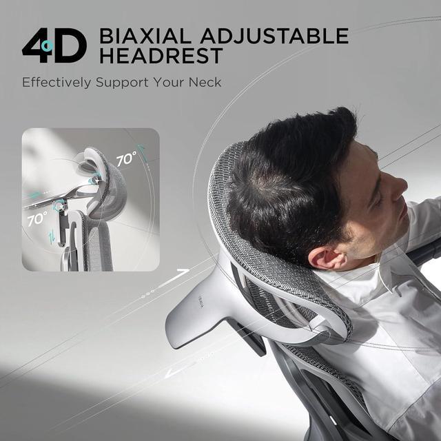 Alt view image 4 of 7 - Hbada E3 Pro Ergonomic Office Chair, Big and Tall Office Chair - with 3-Zone Dynamic Lumbar Support, 4D Adjustable Headrest, 6D Adjustable Armrests, Swivel, Grey