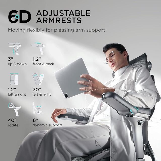 Alt view image 5 of 7 - Hbada E3 Pro Ergonomic Office Chair, Big and Tall Office Chair - with 3-Zone Dynamic Lumbar Support, 4D Adjustable Headrest, 6D Adjustable Armrests, Swivel, Grey