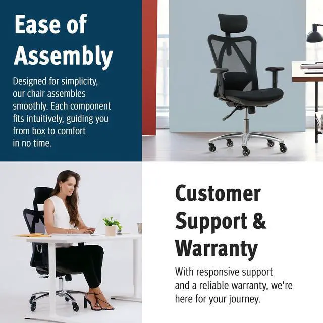 Alt view image 4 of 7 - Duramont Ergonomic Office Chair - Adjustable Desk Chair with Lumbar Support and Rollerblade Wheels - High Back Chairs with Breathable Mesh - Thick Seat Cushion, Head, and Arm Rests - Reclines