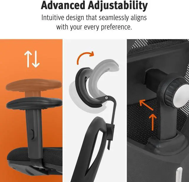 Alt view image 6 of 7 - Duramont Ergonomic Office Chair - Adjustable Desk Chair with Lumbar Support and Rollerblade Wheels - High Back Chairs with Breathable Mesh - Thick Seat Cushion, Head, and Arm Rests - Reclines