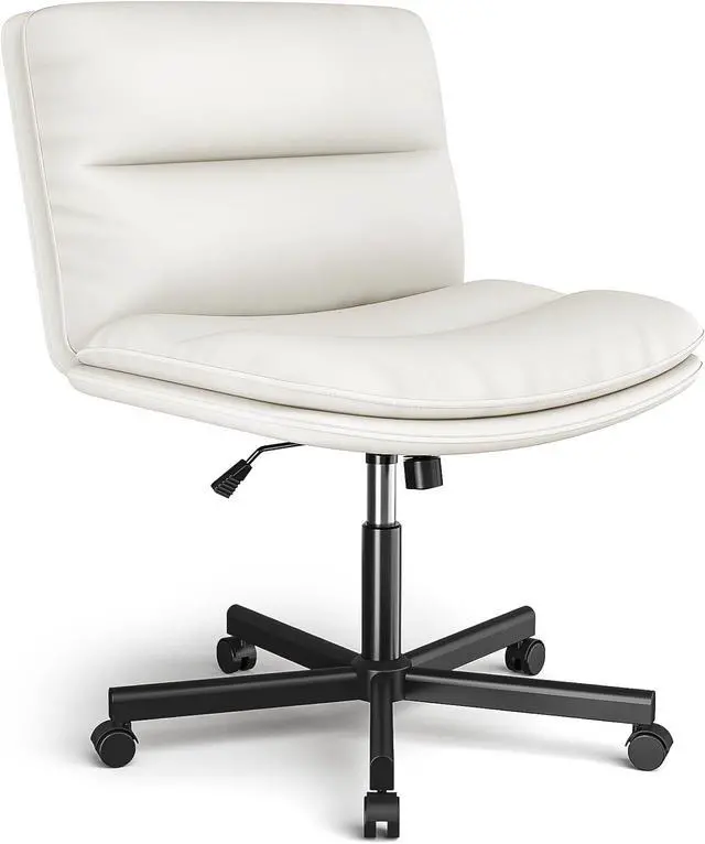 Main image of Rfiver Office Desk Chairs with Wheels, Criss Cross Chair with Height Adjustable and Swivel, Comfortable Thickened Cushion PU Leather Wide Comfty Chair Computer Task Chair for Home Office Gaming, Beige