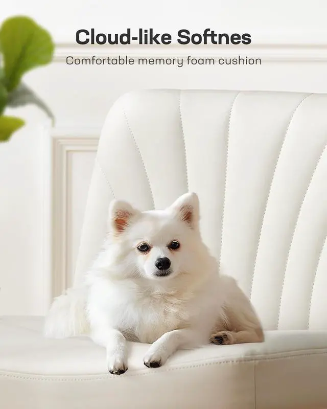 Alt view image 5 of 7 - Marsail Criss Cross Chair with Wheels: PU Leather Cross Legged Office Chair Wide Armless Desk Chair Swivel Height Adjustable Vanity Chair for Make Up,Small Space,Bed Room(Beige)