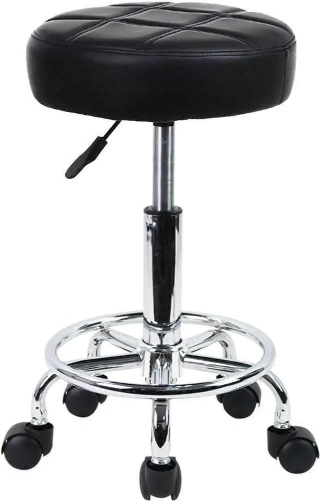 Main image of KKTONER Round Rolling Stool Chair PU Leather Height Adjustable Swivel Drafting Work SPA Shop Medical Salon Stools with Wheels Office Chair Small (Black)